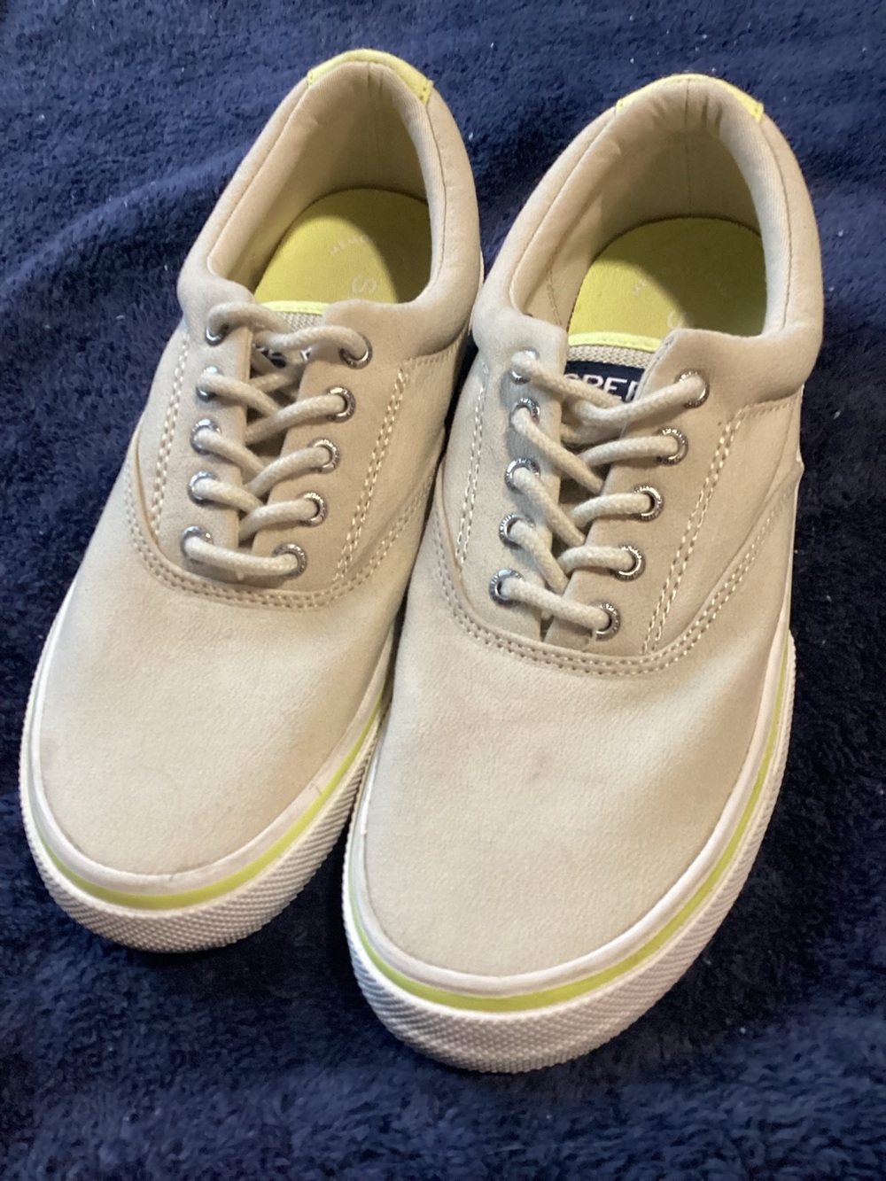 Sperry Men’s Halyard CVO Shoes STS25078, Bone Beige Neon Yellow 8